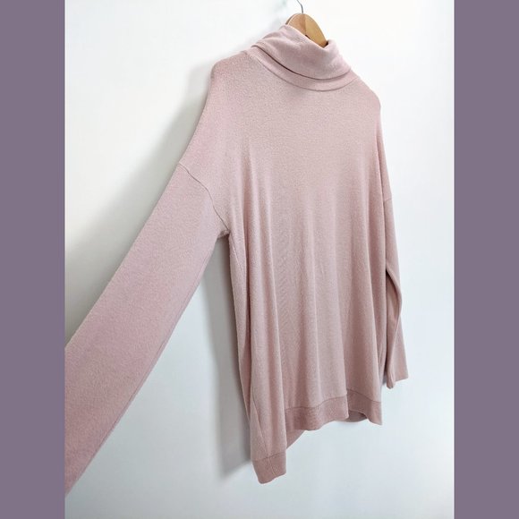 Gibson Size L Womens Cozy Turtleneck Sweater New Tunic Split Faux Wrap Back Pink - Picture 2 of 11